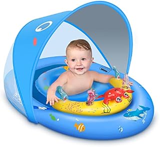 LAYCOL Baby Pool Float with UPF50+ Sun Protection Canopy & Toy Play ConsoleInfant Baby Floats for PoolAdjustable Safety SeatToddler Pool Float for 6-24 Months
