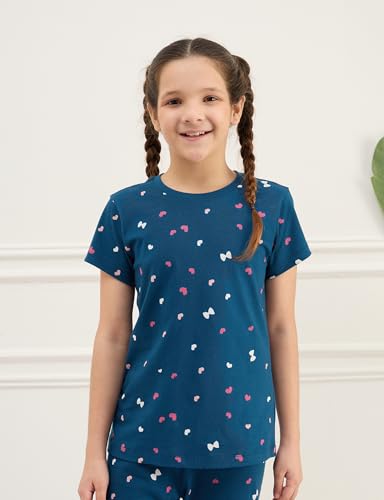 Image of Amazon Brand - Symbol Girls 100% Cotton Night Suit Set |Half Sleeves T-Shirt & Pajama Set | Age 2-14 Years