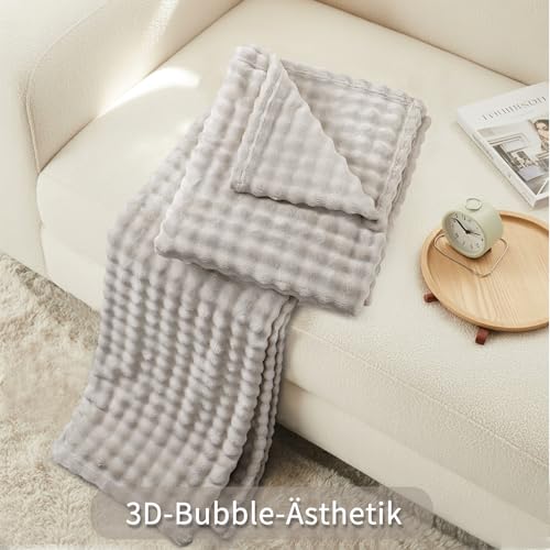 RUIKASI Bubble Decke Kuscheldecke Flauschig Beige - 150x200cm Sofadecke & Couchdecke aus Plüsch, Warme Fleece für Wohnzimmer Deko Blanket, Dicke Wohndecke