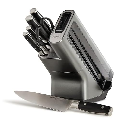 Ninja Foodi Messerblock StaySharp mit integriertem Schärfer; Messerblock mit 5 verschiedenen Messern und 1 Schere, scharfes 6-teiliges Messerset, Edelstahl K32006EU