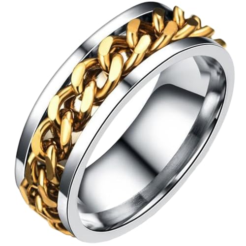 Image of Jude Jewelers 8mm Stainless Steel Chain Inlay Rotating Spin Wedding Band Biker Ring