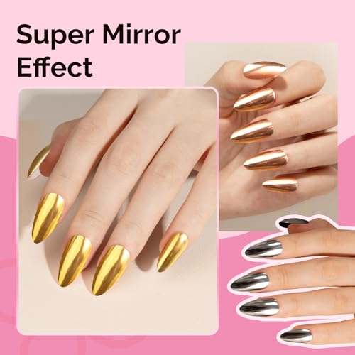 Image of MelodySusie 4Pcs Chrome Nail Powder for Gel Nails,Metallic Mirror Effect Pigment Stylish and Technological Fine Glitter for Home DIY Salon Use