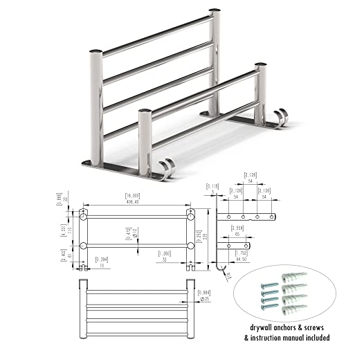 Safety+Beauty Bathroom Hardware Accessories, Stainless Steel Rust Proof (Brushed Nickel, 16" Double Towel Shelf, 1Pk) #TOP4