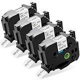Oozmas Compatible Label Tape Replacement for Brother 24mm Label Tape 1 Inch TZE251 TZ-251, P-Touch Black on White Standard Laminated, for Label Maker PT-D600 PT-D600VP PTP750W PT-2340 PT-2730, 4 Pack