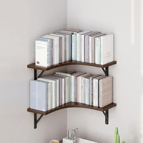 Image of Shoper cart Wooden Wall Shelves | Corner Wall Shelf | Book Shelf for Wall | Floating Wall Mounted Shelfs 5 Tier for Home Decoration Items, Brown, 40 x 30 x 16 cm, Pack of 2 (Brown)