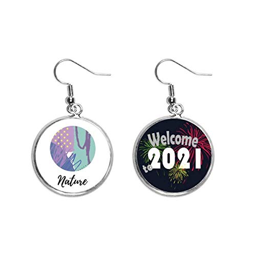 Pendientes colgantes de plata diseño abstracto feliz 2021 bendición para mujer tamaño M joya