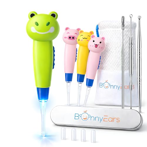Ear Wax Removal Tool with Led Light for Kids - Toddlers, Infants, Baby and Adult by BonnyEars | Stainless Steel Earwax Remover Kit | Ear Pick Spoon Curette Tweezers Cleaning