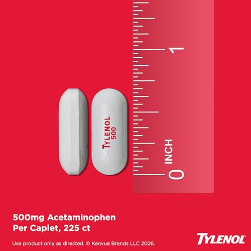 Image of Tylenol Extra Strength Caplets, Fast, Strong Pain Relief, Fever Reducer for Adults, Acetaminophen 500 mg, Gentle on Stomach, Headache, Backache, Minor Aches, Pains, Minor Arthritis, 225 Count