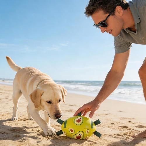 Hunde- Fußball- Kauspielzeug für Hunde, PU- Leder, interaktives Beißring- Trainingshilfe, Outdoor- Indoor- Aktivitätsausrüstung, für Welpen, Übungen, Hof, Park, Heimspiel-3