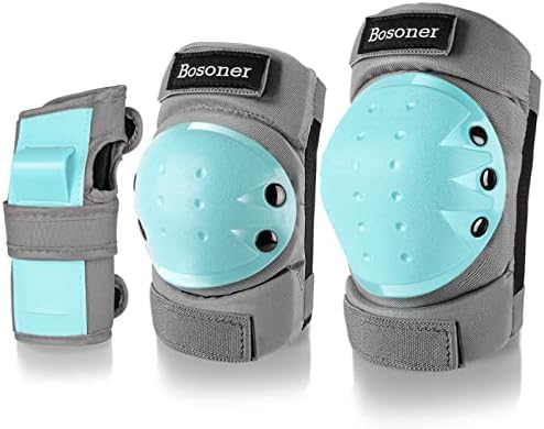 BOSONER Adult/Child Knee Pads Elbow Pads Guards Protective Gear Set for Cycling Bike Skateboarding Inline Roller Skating Bicycle Scooter, Wrist Guards Youth Kids Adults for Multi-Sports Outdoor