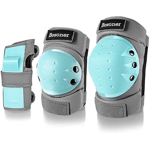 BOSONER Adult/Child Knee Pads Elbow Pads Guards Protective Gear Set for Cycling Bike Skateboarding Inline Roller Skating Bicycle Scooter, Wrist Guards Youth Kids Adults for Multi-Sports Outdoor Cover