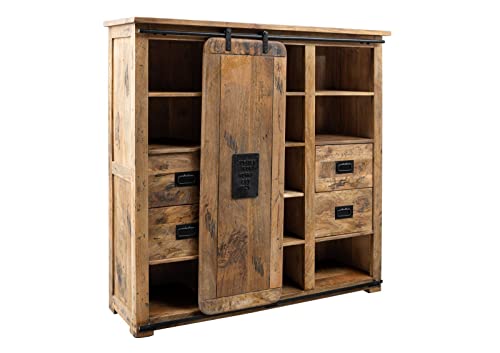 MASSIVMOEBEL24.DE - Buffet - Bois de manguier laqué (Bois Naturel) - Railway #162 - 142x45x147 cm - Salon, Couloir, Chambre à coucher