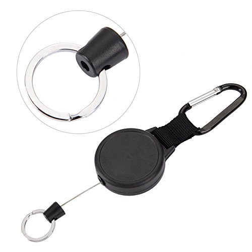 Porte-clés rétractable robuste enrouleur noir câble acier 99,1 cm pour clé de sécurité - 6