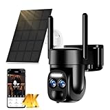 4K Überwachungskamera, WLAN, für den Außenbereich, kabellos, Akku, Solarring, 360° PTZ-Kamera, Außen-/Innenbereich, 2,4 G/5 GHz, Dual-Objektiv, Nachtsicht, 2-Wege-Audio, automatisches Tracking