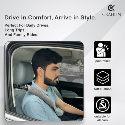 Image of Car Seat Belt Shoulder Pads - Soft Seat Belt Cushion Cover for Car, Universal Safety Belt Strap Pad, Premium Fabric Neck & Shoulder Support for Comfortable Driving, (Grey, 12 Inch)