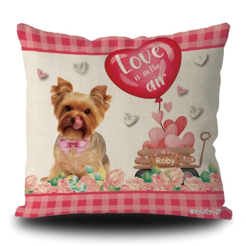 GABSHAIM Dog Valentines Day Pillow Cover Yorkshire Yorkie Love is in The Air Hearts Balloon Anniversary Wedding Home Decor Pillow Cushion Case Linen Custom