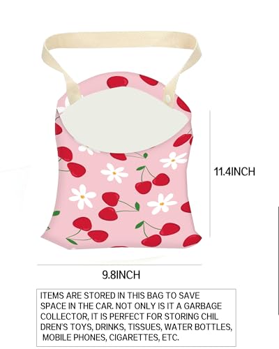 Image of Car Trash Can, Durable Hanging Car Trash Garbage Bag, Cute Automotive Garbage Cans Organizer, Cute Pink Cherry