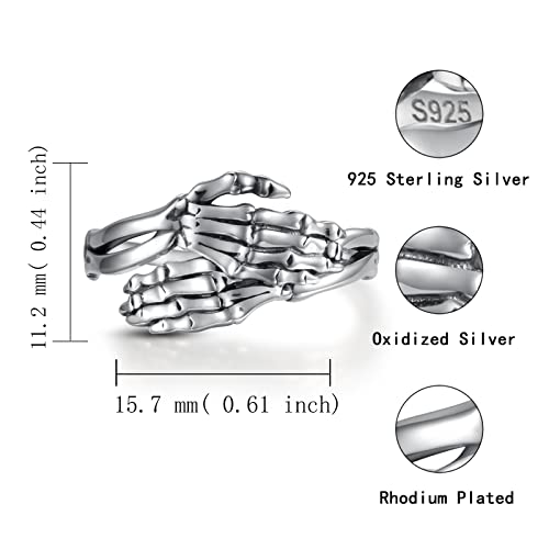 Mic Tai Hug Ring Sterling Silver Adjustable Vintage Punk Gothic Skeleton Hugging Hands Rings Inspirational Jewelry Gift For Women Girls Teens #TOP5