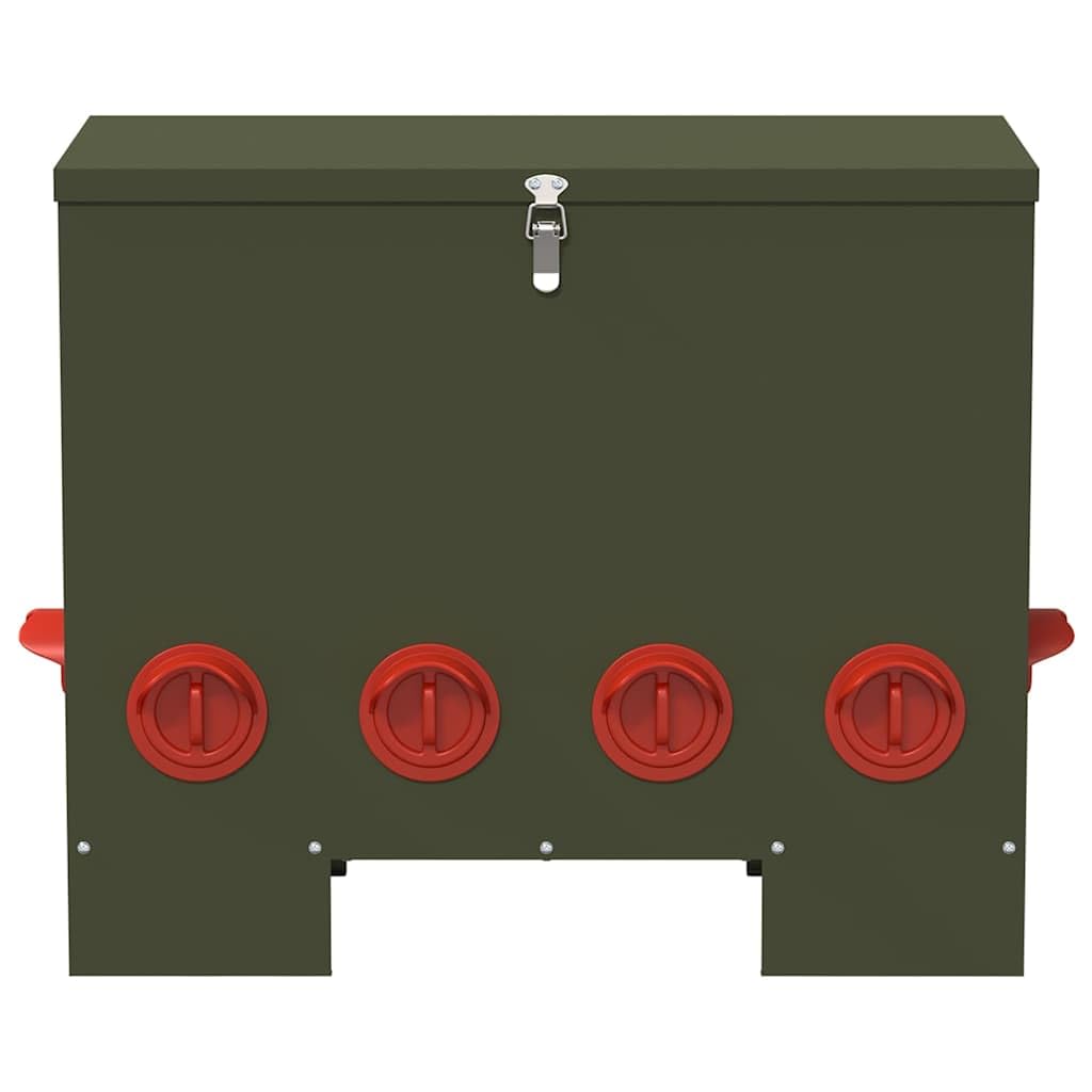 Hühnerfütterer 2 Stück Olive Grün mit 25 kg Kapazität wetterfest langlebig für Innen- und Außenbereich, Futter- und Wasserstation, automatische Dosierung, Robustes Stahldesign