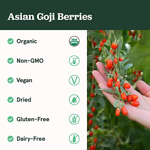 Sb Organics Goji Berries - 1 Lb Bag Of Organic Non-Gmo Vegan Dried Goji Berry - Free Of Sulfites, Gluten, Dairy, And Soy #TOP3