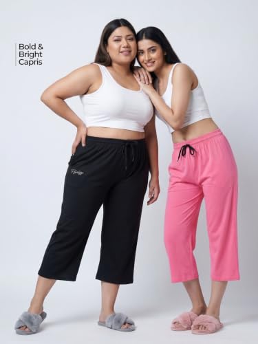 Image of Fflirtygo Women's Cotton Plain Calf Length Capri | Nightwear Short Pyjama | 3 /4th Solid Pyjama Pant | Regular Fit Casual & Lounge Wear Capri Combo (Pack of 2)