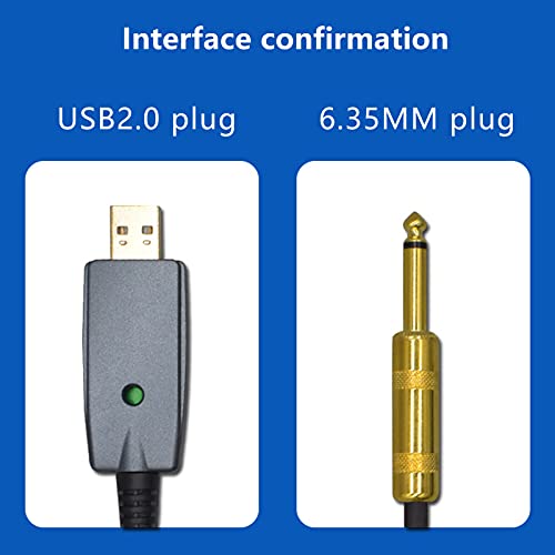 Cabo USB macho para guitarra de 6,35 mm macho, cabo USB de guitarra de 3 m/9,8 pés, adaptador de cab