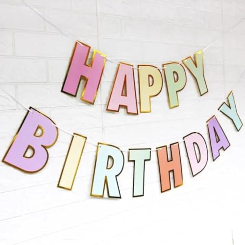 Image of Wanna Party Rainbow Colorful Bold Letter Macaron Happy Birthday Banner & Sign,Pastel Birthday Decorations for Women, Girls, Boys, Adults, Pets | Party Backdrop, Wall Decor for All Celebrations