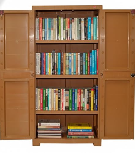 Image of Cello Novelty Big Bookshelf, Sandalwood Brown | 2 Dustproof Doors | Space Saving Cupboard | Plastic Book Shelf | Multipurpose Book Shelf for Home, Office | Book Organizer for Library