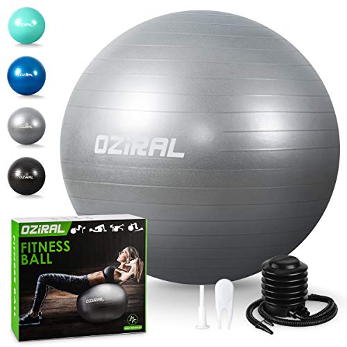 Oziral Stability Exercise Ball 55cm Yoga Balance Ball Extra Thick Ball Chair Fitness Yoga Pilates Anti-Slip Birthing Ball with Air Pump, Office&Home&Gym (Gray)