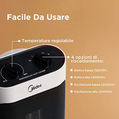 Midea NTH20-19JE Elektroheizung, geringer Verbrauch, Heizlüfter, 2000 W, geräuscharme Keramik-Technologie, 2 Temperaturstufen… – Ansicht 7