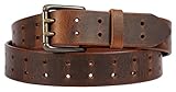 Two Prong, Heavy Duty, 1-1/2' Solid Leather Belt, Amish Made, by Hand in Lancaster, PA (Distressed...