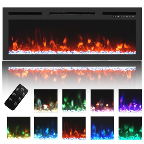 36 Inch Recessed Electric Fireplace,Fireplace Heater Linear Fireplace with Crystal 1500W Adjustable 11 Flame,Remote Control with Timer,Touch Screen,Low Noise for Living Room