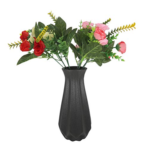 image for Gemseek 8 Inch Black Ceramic Flower Vase, Modern Table Vase for Living