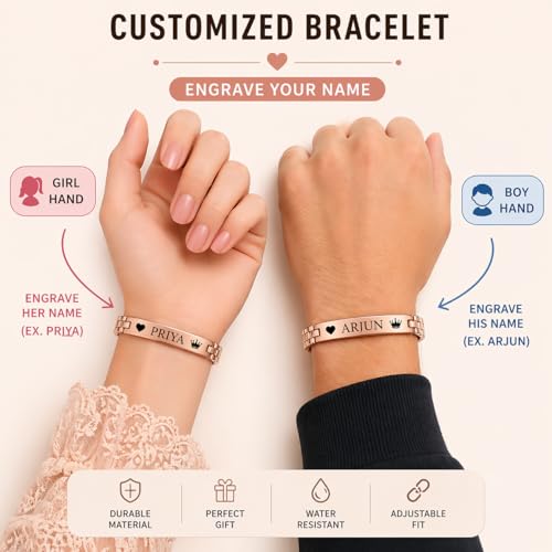 Image of Personalized Name Engraved Bracelet for Men & Women | Stainless Steel Chain Link Bracelet | Custom Name & Inspirational Text | Durable & Adjustable