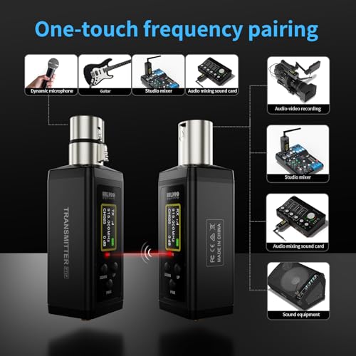 Transmisor inalámbrico UHF XLR con 1 transmisor y 4 receptores, antenas duales, 902-927MHz, rango de 500 pies, 50 canales, Auto-Scan, adaptador inalámbrico para micrófono dinámico miniatura 7