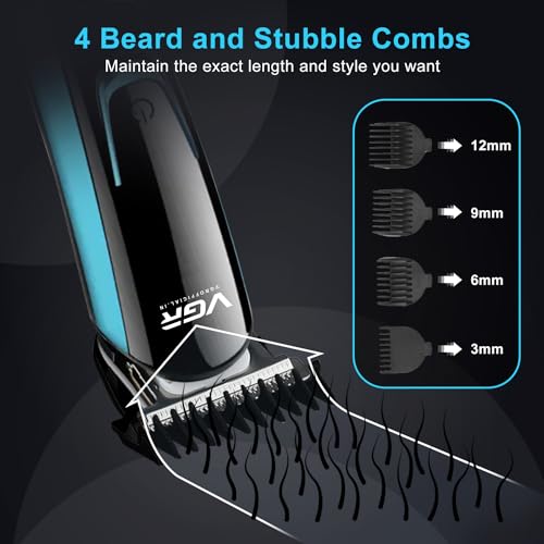 Image of VGR V-183 Professional Trimmer for Men | 120 Min Runtime, Corded & Cordless Use, 5 Length Settings, LED Display with USB Charging (Blue)