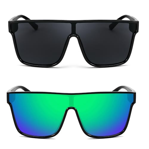 Image of FEISEDY Sunglasses for Women Men, Fashion Mirrored Single Lens Shades | 80s Rave Neon Oversized Sun Glasses, Driving Beach UV400 Sunnies B2996
