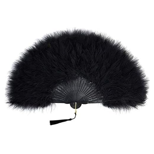 BABEYOND 1920s Vintage Damen Handfächer Fächer Feder Damen Gatsby Kostüm Flapper Zubehör Schwarzer Griff - Schwarz