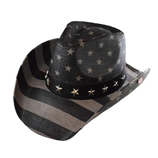 SADDLEBACK HATS Bundle Authentic Vintage USA American Flag Cowboy Hat w/Shapeable Brim and Embroidered Iron On Flag Patch (Subdued Flag)