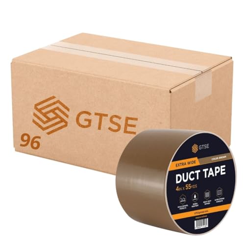 GTSE Wide Duct Tape, Brown, 4 Inches x 55 Yards (164 ft), Heavy Duty, Waterproof Repair Tape for Indoor or Outdoor Use, 96 Rolls