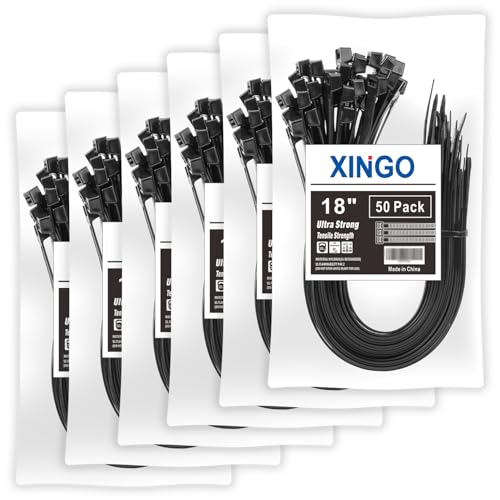 XINGO Bridas negras de 18 pulgadas, paquete de 300 unidades, 330 libras, bridas de plástico fuertes ultra exclusivas, bridas grandes extra largas para uso en interiores y exteriores