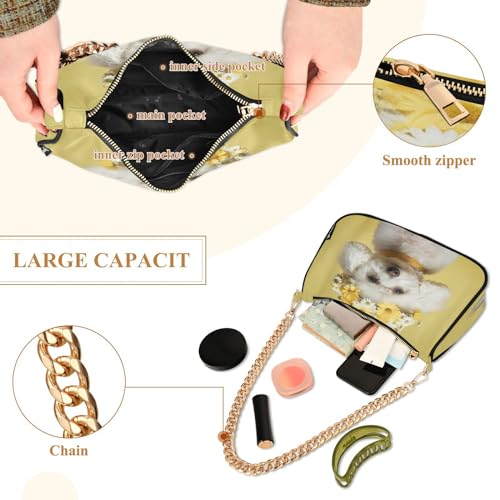 Shoulder Bags for Women White Poodle with Flower Crown Hobo Tote Handbag Small Clutch Purse with Zipper Closure4