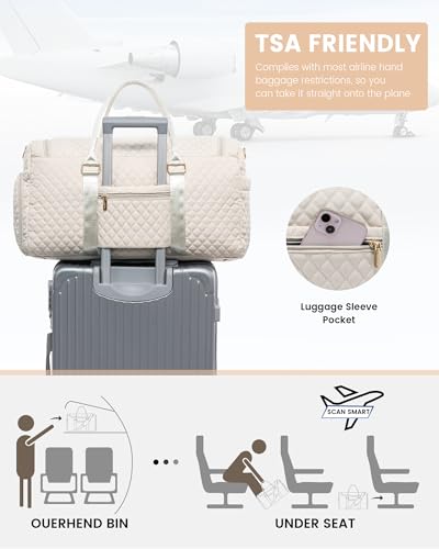 LOVEVOOK Travel Duffle Bag, 40L Weekender Overnight Bags with Toiletry, Quilted Carry On Bag with Shoe Compartment, Gym Duffel Bag with Wet Pocket for Women, Hospital Bags for Labor and Delivery 5