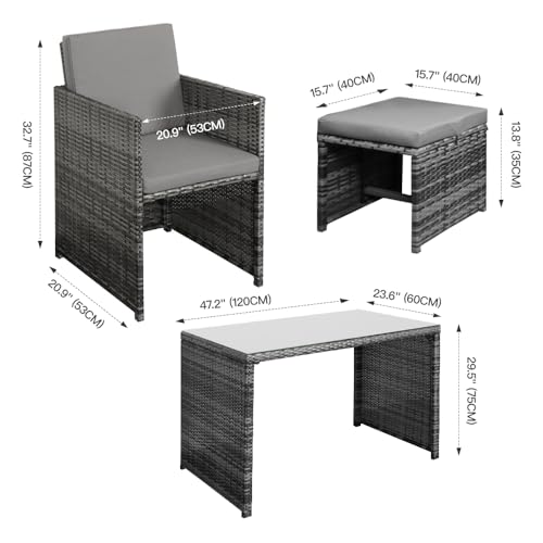 Panana 5 Pieces Rattan Garden Furniture Set 4 Seater Dining Table Chair Stool Cushioned Wicker Weave Outdoor Patio Set for Balcony Poolside Bistro 6 Panana 5 Pieces Rattan Garden Furniture Set 4 Seater Dining Table Chair Stool Cushioned Wicker Weave Outdoor Patio Set for Balcony Poolside Bistro - Image 6