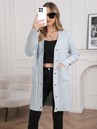 Image of Womens Cardigan Sweaters Cable Knit Sweater 2026 Fall Winter Chunky Open Front Button Down Coats with Pockets
