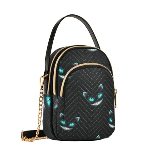 Sac à bandoulière chat du Cheshire noir en cuir synthétique pour femme
