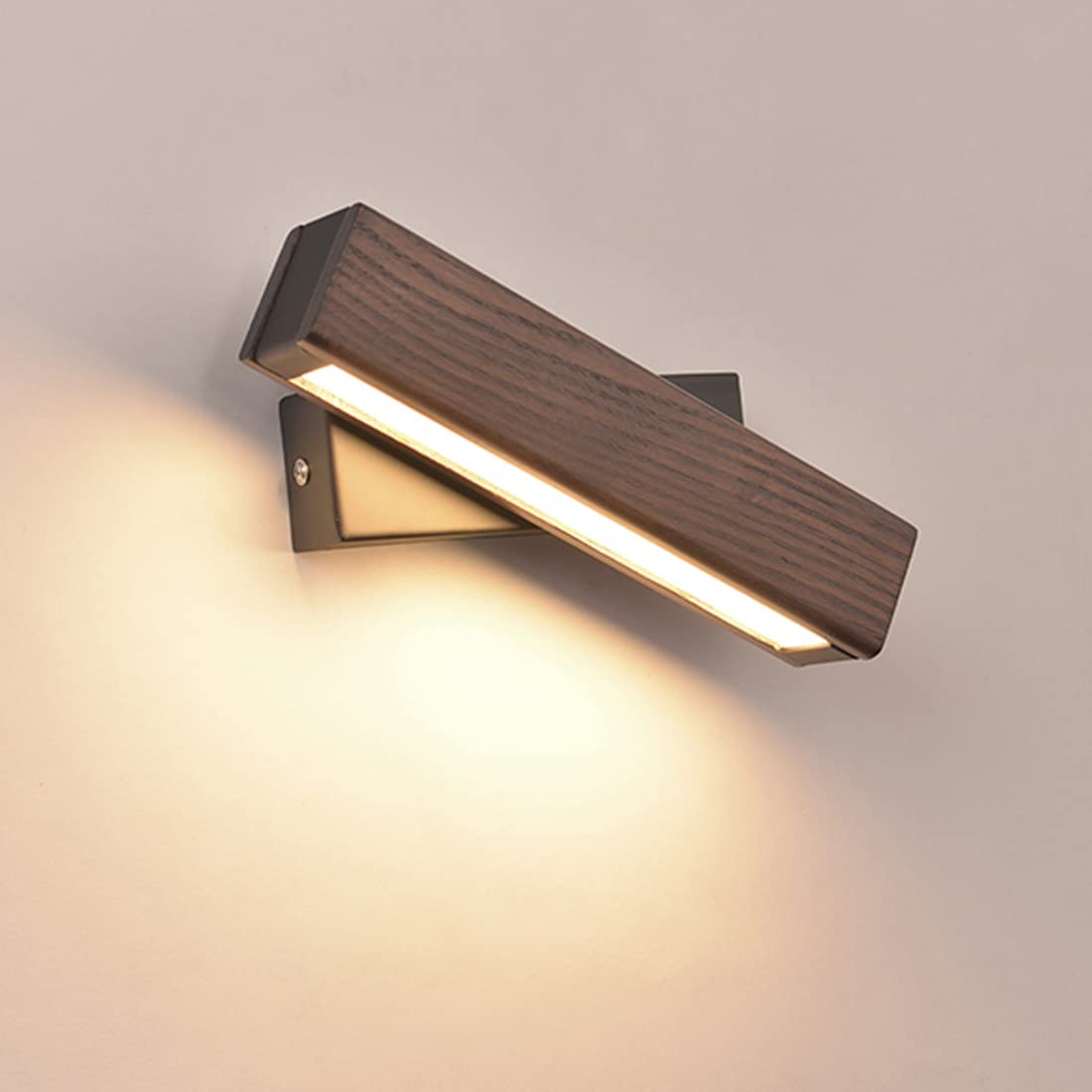 HUAYUSEDF Modern Bedside Wall Lamp, 360° Adjustable Wooden Light, Dimmable Reading, Indoor Sconce Home Sconces(Walnut,21CM/4W)