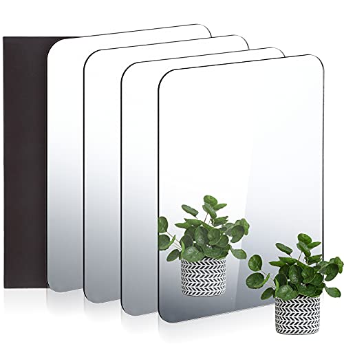 Queekay Magnetic Locker Mirror Self Adhesive Acrylic Mirror Sheet Wall Stickers Flexible Plastic Rounded Corner Locker for Living Room Office Bathroom Wall Home Decor DIY Craft(4,5.1 x 7.1 Inch)