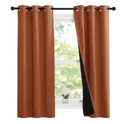Image of NICETOWN Burnt Orange 100% Blackout Lined Curtains, 2 Thick Layers Narrow Wide Window Treatment Panels Thermal Insulated Drapes for Kitchen Small Window (1 Pair, 37 inch Width x 63 inch Length Each Panel)
