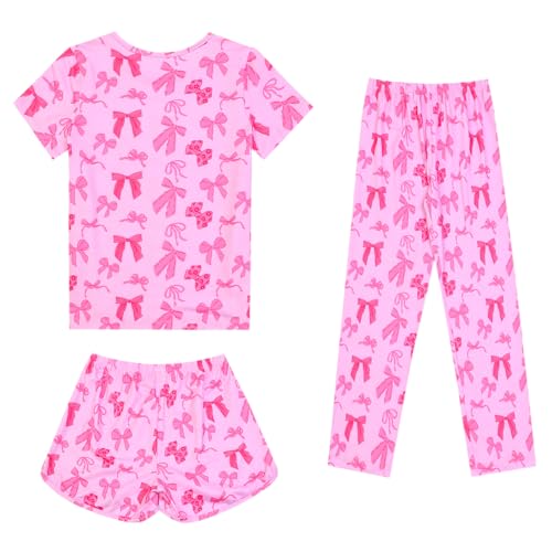 Image of Mirawise Girls 3 Pc Pajamas Sleepwear Cotton Pjs Clothes Set 4-13 Years